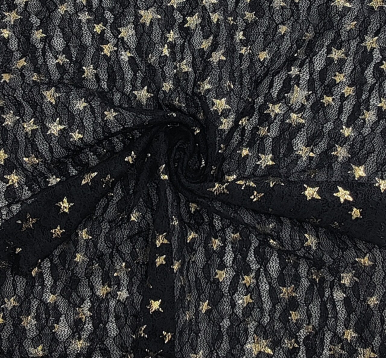 1 Yard Black Lace Fabric with Gold Foil Stars, 50/52" Width | Elegant Apparel & Decor Textile